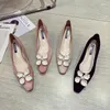 Dress Shoes Elegant Sweet Flowers Pearl High Heels Suede Square Mid Heel Single Fashion Party Ladies Pumps Women