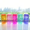 Latas de vidro coloridas de sublimação de 16 onças com tampa colorida gelatina colorida copos de vidro de sublimação copos para beber com canudo reutilizável DIY