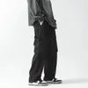 Men's Pants Hip Hop Fashion Loose Work Casual Black Khaki Cargo Large Pockets Jogging Sweatpants Side Korean
