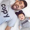 Familie Passende Outfits Schöne Kopie Einfügen Vater Baby Kleidung Look Grau Papa Mama Kurzarm T-shirt Kids Born Bodysuit Drop Delive Dhegp