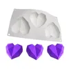 Moldes de cozimento 3 buracos 4 polegadas diamante coração silicone mousse bolo molde de gelo diy artesanato sabão ferramenta de decoração acessórios