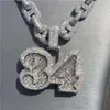 Gioielli personalizzati personalizzati Pass Diamond Tester Vvs Baguette Moissanite Iced Out Ciondolo numero 34 con catena a maglie cubane