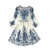 Casual Dresses Spring Summer Dress Womens Fashion Printed Lantern Sleeve High Waist V-neck Single Breasted Mini