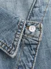 Frauen Blusen Asymmetrische Denim Shirts Langarm Einreiher Öffnungen Am Saum Für Frauen Streetwear Fashion Weibliches Hemd 2024