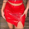 Jupes Skorts brillant Faux Latex cuir mini jupe femme Sexy mince rouge PU crayon ourlets côté fendu dame taille haute moulante personnalisé YQ240223