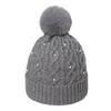 Bérets perle sertissage couleur unie femmes pompon chapeau garder au chaud mode rayure tricot hiver casquette de ski bonnet