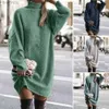 Urban Sexy Dresses Sweater Dress Knee Length Winter Dress Plus Size Ladies Autumn Winter Solid Color Sticked Casual Midi Dress Coldproof 240223