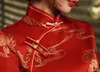 Vintage Floral Print Red Bridal Cheongsam Qipao Dress Mandarin Collar Keyhole Short Sleeve Chinese Style Party Dress