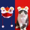 Vêtements pour chiens Chapeau pour animaux de compagnie pour chiens en peluche Style chinois Noël Lion Dance Cats Costume de célébration de l'année douce