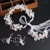 Hårklipp pärlor blomma pannband för flickor brud brud bröllop hårband vita tiaror och kronor koreanska modehuvudbonadsmycken