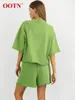 Fatos femininos moda verde esporte shorts ternos primavera casual solto o pescoço t camisas cordão 2 peça define roupa básica feminina 2024