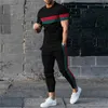 Fatos masculinos 2 peça conjunto outfits treino pontilhado graffiti 3d impresso t camisa calças compridas casual terno jogger roupas esportivas roupas de rua