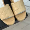 Lambskin Womens Wedge Platform Heels 6.5cm Sandals Designer Quilted Texture Golden Hardware Matelasse Slippers Ladies Slides Outdoor Leisure Shoe Rubber Sole