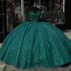 Pizzo verde scintillante plus size abiti Quinceanera abiti floreali Applique Sweep Trein Birthday Gowns Vestidos de 15Prom Party Wears