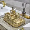 Ensemble d'accessoires de bain Créativité Miroir en verre Résine Salle de bain Européenne Vintage Doré Cinq pièces Accessoires de douche de lavage Toilettes Drop D Dhswv