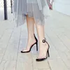 Sapatos de vestido saltos finos sexy transparente sandálias de uma linha mulheres verão 2024 moda vermelha salto médio aberto-toe alto