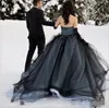 2024 Gothic Ball Gown Wedding Dresses Black and White Tulle Ruched Pleats Strapless Tiered Skirt Wedding Gowns Vestido de Novia