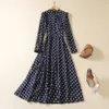 2024 Spring Summer Polka Dot Print Women's Dress Stand Collar Ruffer Long-Sleeve Woman's Casual Long Dresses AS017