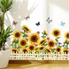 Wall Stickers Sunflower Fence Art Mural Living Room Bedroom Decoration Self-adhesive Skirting Line Furniture Wallpaper