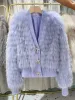 Fur Oftbuy 2023 Ladies Luxury Natural Fur Jacketv Neck Real Raccoon Fur Warm Sleeve Coat Women's Fur Jacket New Winter