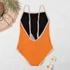 Ontwerper oranje bikini dames bodysuit badpak geruite bedrukte sling dames badmode outdoor reizen rugloze badpakken designerULVY