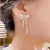 Dangle Earrings 2024 Ribbon Bow Gold Colour Drop For Women Korean Zirconia Earring Rhinestone Ear Stud Birthday Gifts