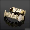 Grillz Dental Grills Iced Out Kubikzircon Körperschmuck 18K Echtgold Punk Hip Hop Jesus Mund Fang Grillz Brace Fl Diamant Vampir Dhynu