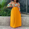 Etniska kläder afrikanska kläder för kvinnor sommar 2024 Elegant 3/4 ärmtryck 2 stiga topplånga veckkjolar matchande uppsättningar Afrika