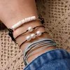 Charm Bracelets 4pcs/set Ethnic Style Pearl Rope Set For Women Gothic Geometric Soft Clay Bangles 2024 Girls Jewelry 10152