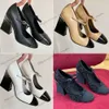 Luxe Mary Jane Pompes Channellies Designer Femmes Sandales Chaussures habillées en cuir de mode talons épais patchwork chaussures de soirée kaki noir et blanc