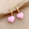Boucles d'oreilles pendantes pour femmes, bijoux tendance, cœur rose délicat, cristal vert acrylique