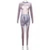 2024 Designer Sexy Mesh Jumpsuits Vrouwen Lente Bodycon Rompertjes Lange Mouw Afdrukken See Through Leggings Nachtclub Dragen Groothandel Kleding 10686
