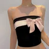 Women's Tanks Retro Y2K Aesthetic Cropped Tops Pink Bow Tube Bandeau Fairy Coquette Strapless Camis Cottage Vintage Clothes 2024 Fashion