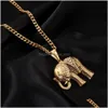 Pendant Necklaces Hip Hop Antique Brass Sier Bling Diamond Elephant Necklace Stainless Steel Rapper Jewelry Gifts For Men And Women Dhs72