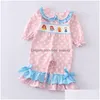 Família combinando roupas meninas outono inverno bordado bolinhas irmã rosa smocked vestido conjunto romper 230322 gota entrega bebê criança dhvwk