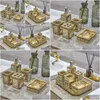 Bath Accessory Set Creativity Glass Mirror Resin Bathroom European Vintage Gilded Five Piece Wash Shower Accessories Restroom Drop D Dhswv