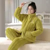 Dames Nachtkleding Koreaanse Mode Winter Warm Nachtkleding 2 Delige Set Pyjama Drielaags Coral Fleece Jong Meisje Vrouwelijke Homewear