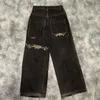 Men's Jeans Streetwear JNCO High Waist Wide Leg Trousers Y2k Hip Hop Cartoon Graphic Print Vintage Baggy Black Pants Men Women