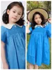 Robes de fille Spot G24, robe bleue brodée à revers, câble à la main, printemps et été