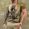 Męskie koszule Summer 3D Navigation Drukuj koszulka z krótkim rękawem Vintage Street Social Blouse Ogajna koszulka koszulka męska ubrania