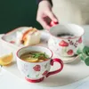 Tasses peintes à la main en céramique japonaise, ensemble de bols de petit déjeuner, assiette de nourriture occidentale d'avoine en gros avec poignée, créativité