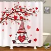 Shower Curtains Valentine's Day Bathroom Curtain Tree And Gnome Holding Hearts On Watercolor Pink Spring Waterproof Polyester Bath Set