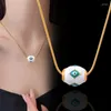 Pendentif Colliers Sinleery en acier inoxydable bleu émail oeil défilement boule collier pour femmes chaîne de cou de mode bijoux de mode DL065