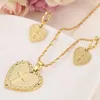 Heart Cross smycken sätter klassiska halsband örhängen set 14 k gult fast guld gf afrika bröllop brudens dowry308u