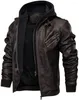 Racing Jackets Men's Leather Jacket-Fall Winter Vintage Motorcycle Biker Jacket With Removable Hood