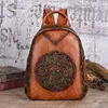 School Bags Vintage Women Leather Backpack Floral Female Double Shoulder Bag Functional Chiniese Style Ladies Handbag