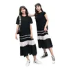 Girl's Dresses Womens Long Skirt Summer Modal Thin Loose Waisted Long Skirt Temperament Patchwork Black White Short Sleeved Dress T0018L2402