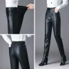 Capris 2023 New Add Wool Warm Winter Soft Pu Leather Pant Women Velvet Pants Wart Stretch Skinyズボンペンシルレザーレギンス