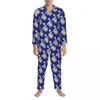 Vêtements de nuit pour hommes Art Print Pyjama Ensembles Automne Lunettes de cocktail Belle Quotidienne Homme Deux Pièces Rétro Surdimensionné Personnalisé Cadeau De Nuit