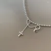 Pendants VENTFILLE 925 Sterling Silve Bead Cross Tassels Necklace For Women Girl Simple Choker Korean Jewelry Birthday Gift Drop